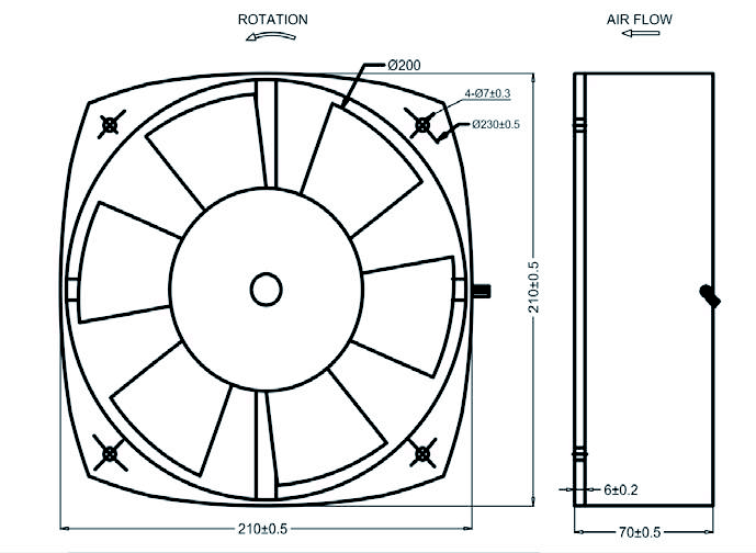 210×210×70mm 8 Inch Bule AC200FZY AC Axial Fan