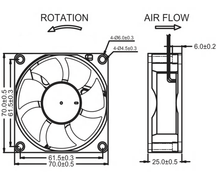 70×70×25mm 2.5 Inch DC7025 DC Axial Fan