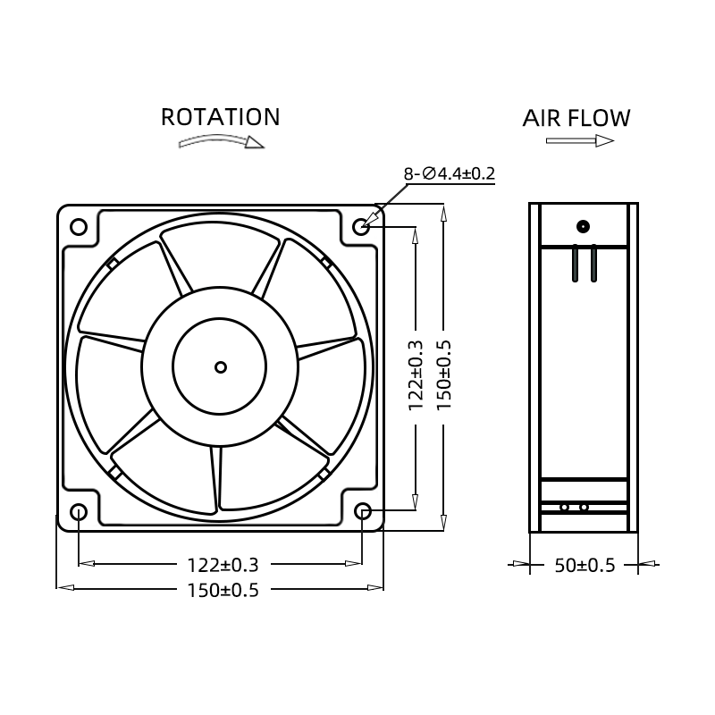 150×150×50mm 6 Inch DC15050 DC Axial Fan