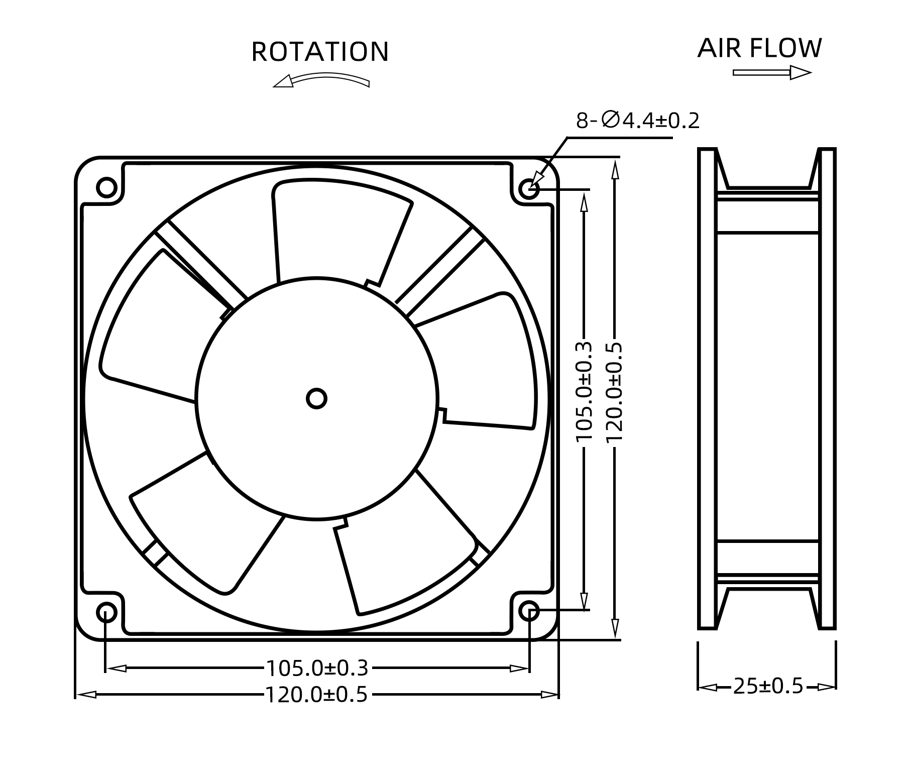 120×120×25mm 4 Inch AC12025 AC Axial Fan