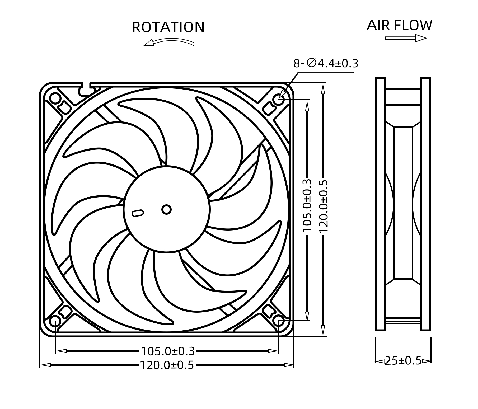 120×120×25mm 4 Inch DC12025 DC Axial Fan