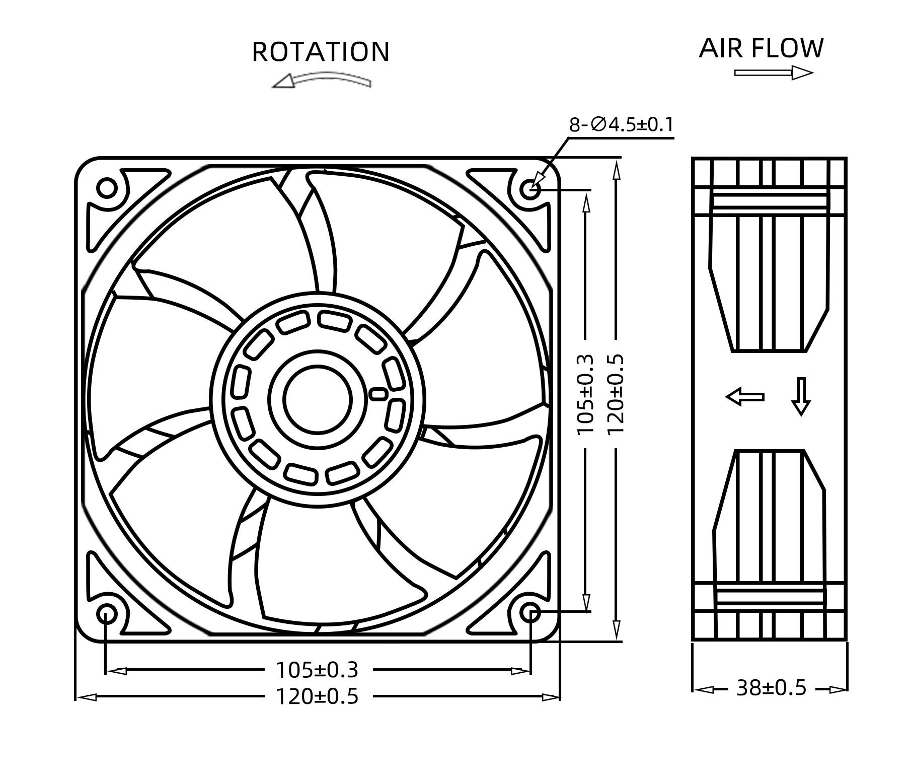 120×120×38mm 4 Inch DC12038 DC Axial Fan