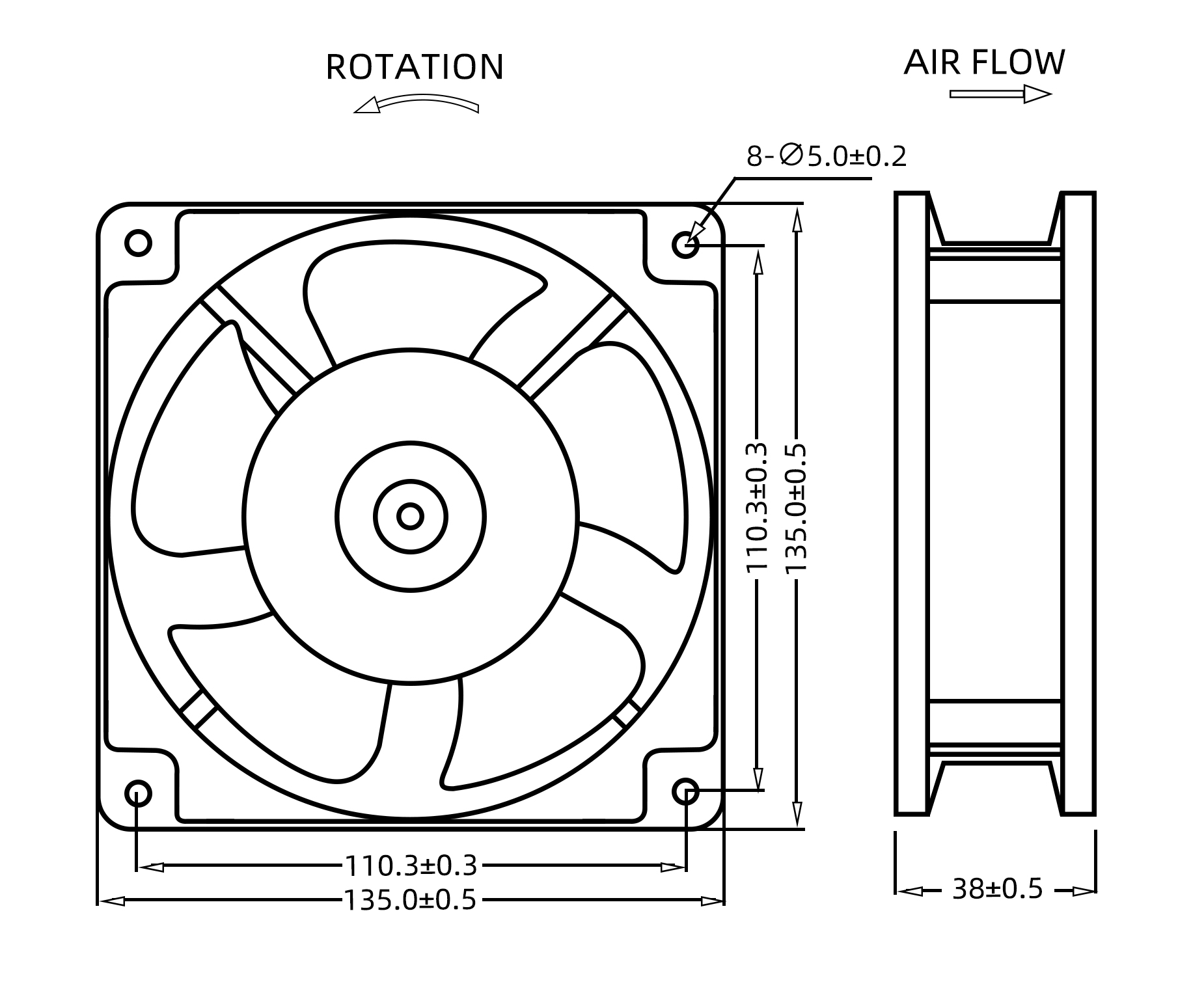 135×135×38mm 5 Inch AC13538 AC Axial Fan