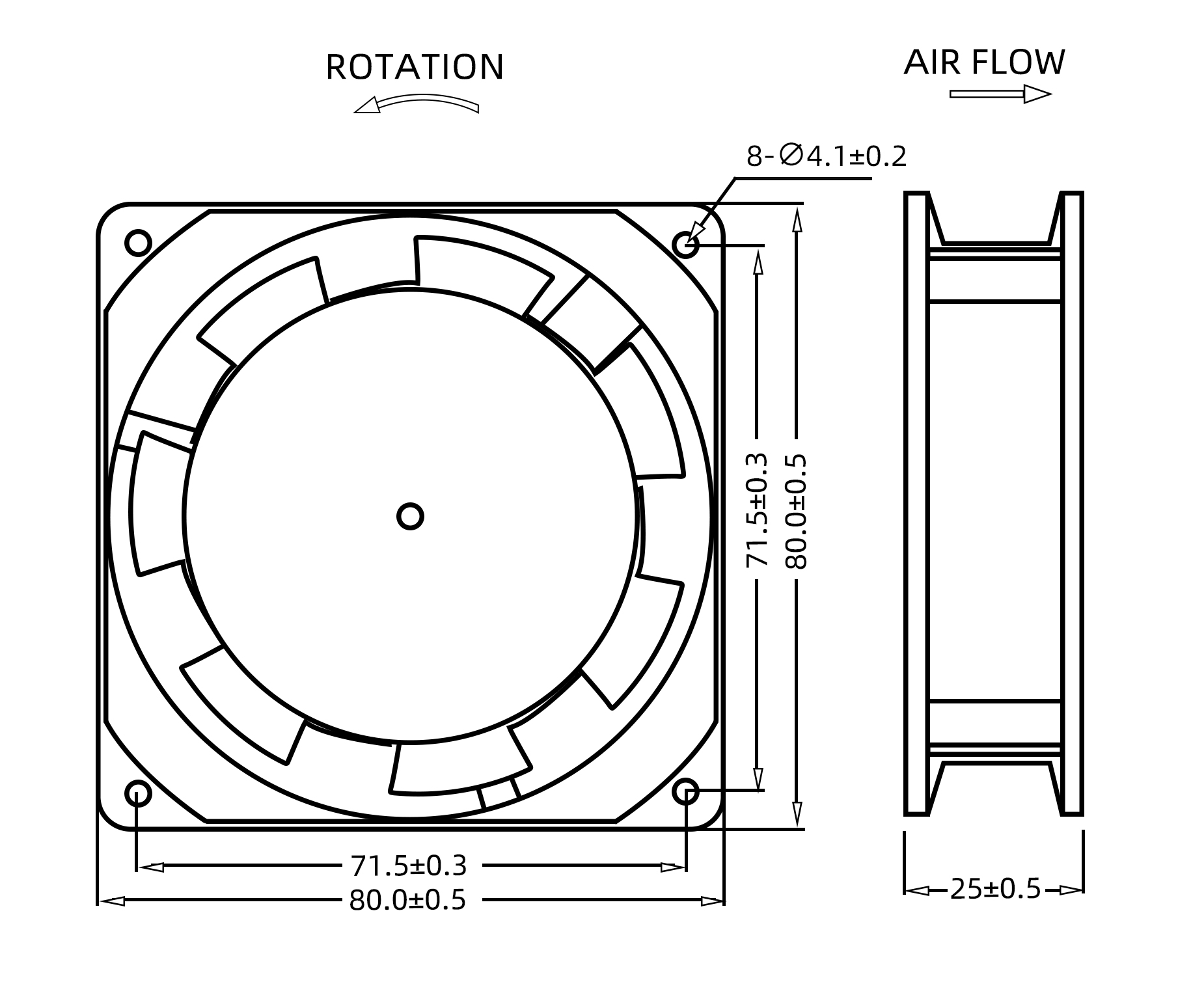 80×80×25mm 3 Inch AC8025 AC Axial Fan