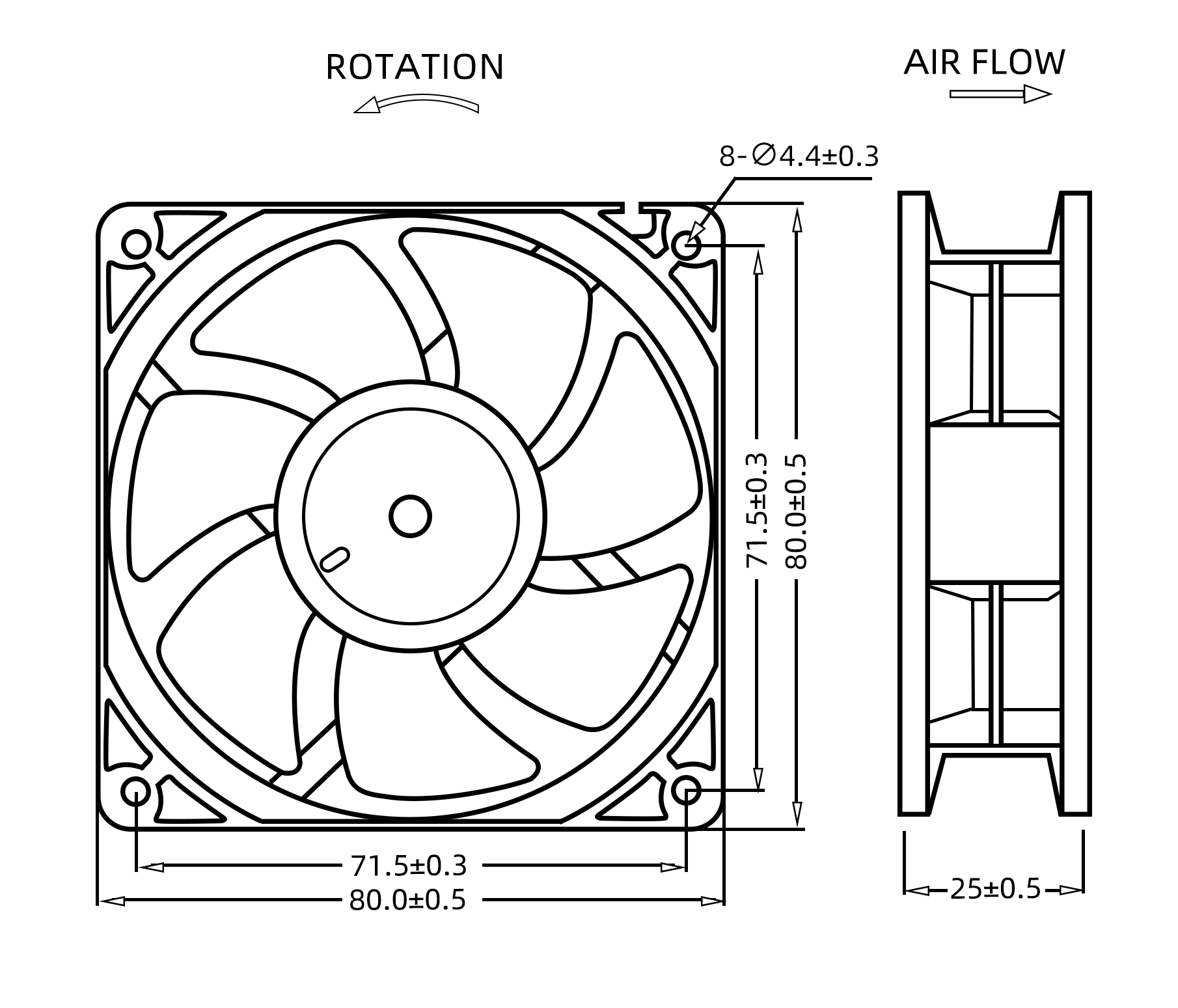 80×80×25mm 3 Inch DC8025 DC Axial Fan