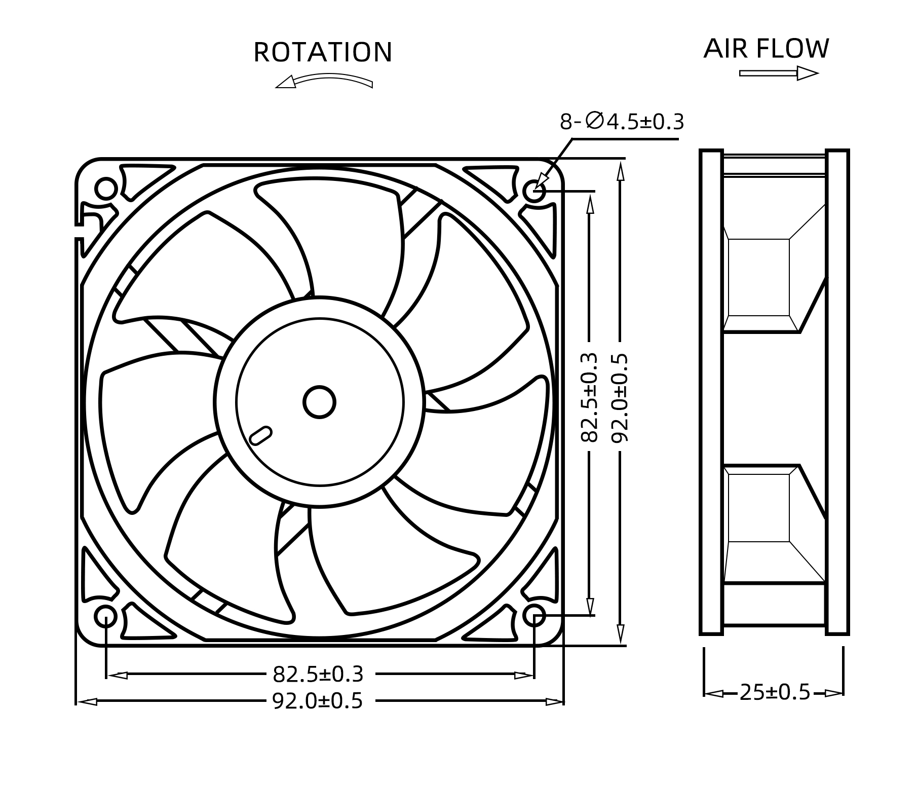 92×92×25mm 3.5 Inch DC9225 DC Axial Fan