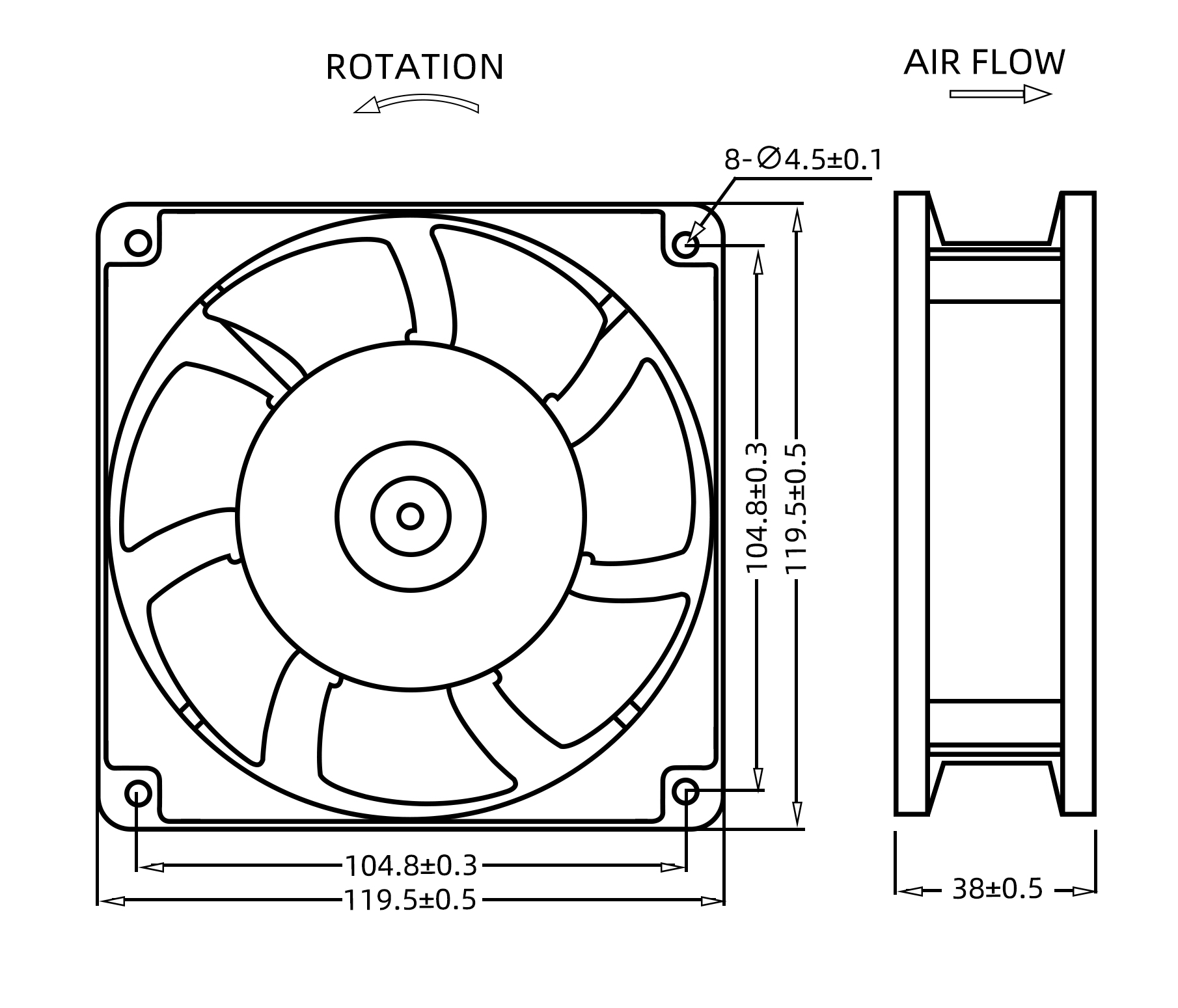 120×120×38mm 4 Inch Seven-Blade AC12038 AC Axial Fan