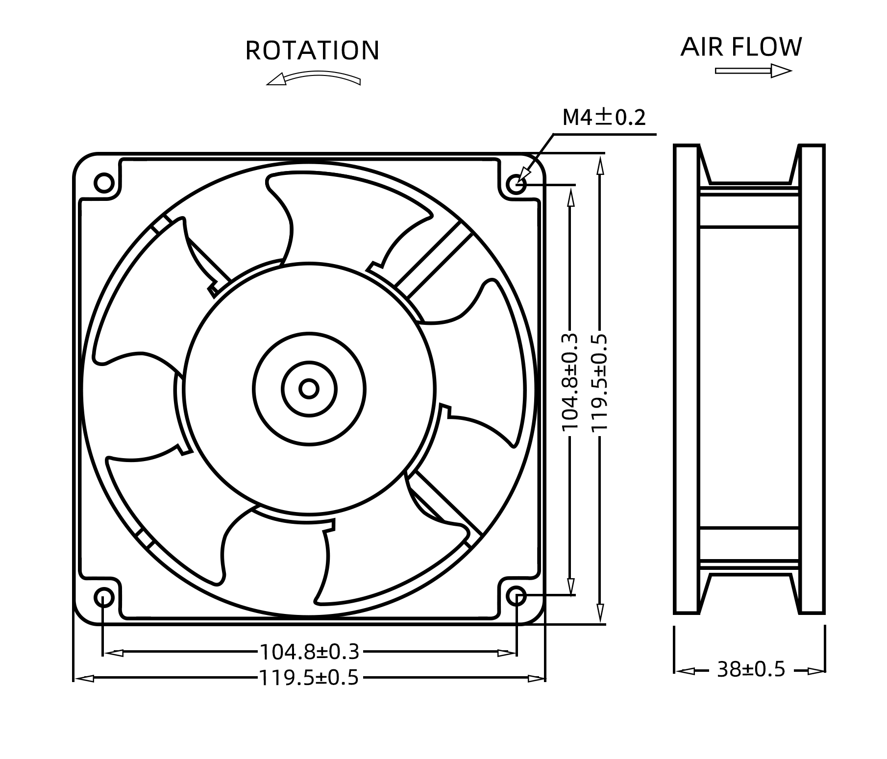 120×120×38mm 4 Inch Five-Blade AC12038 AC Axial Fan